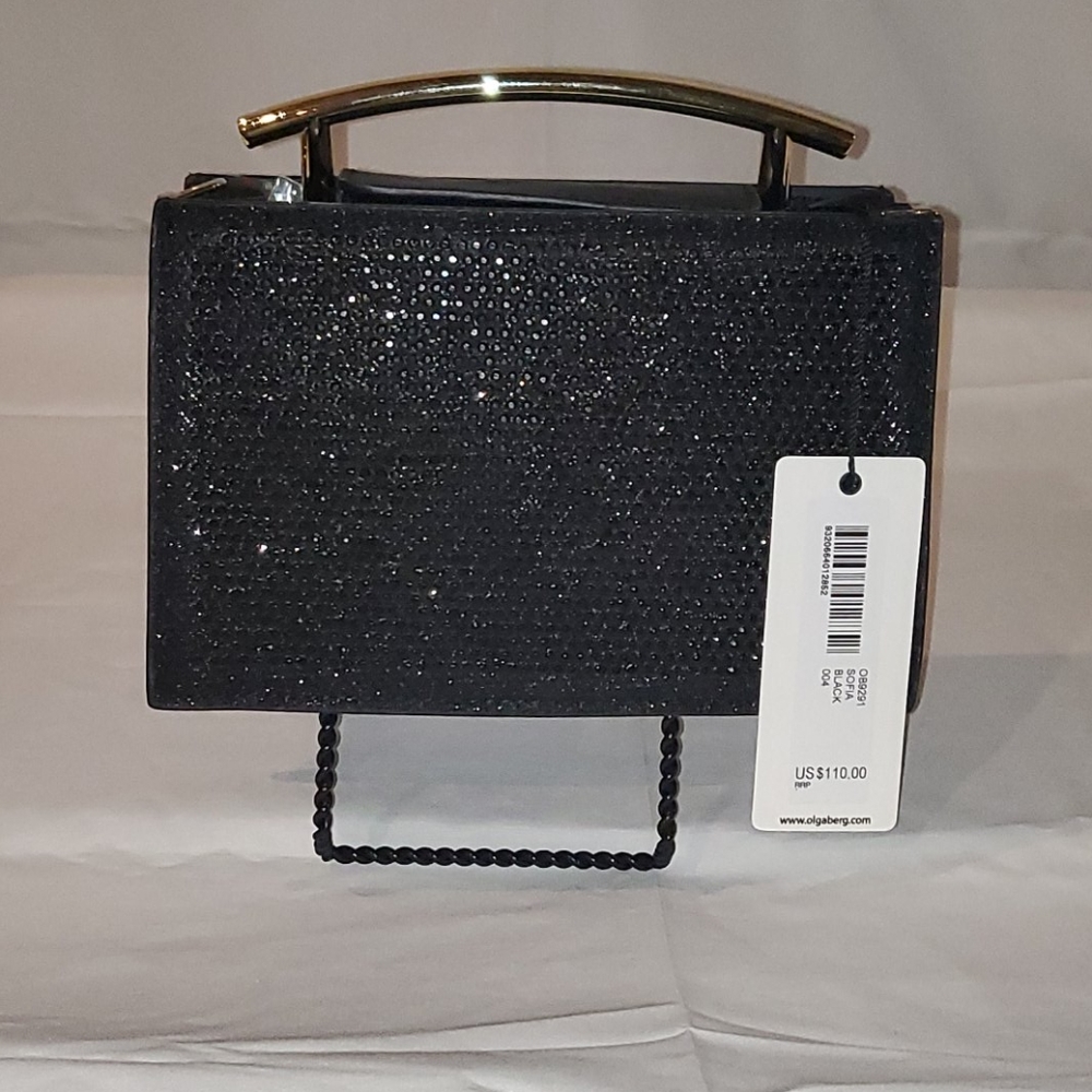 olga berg Sofia Hotfix Metal Handle Evening Bag